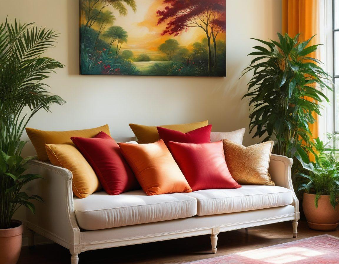 A warm, intimate scene depicting two silhouettes intertwined in a sunlit room, surrounded by lush plants and soft cushions. Subtle elements of sensuality highlighted through flowing fabrics and gentle touches. Soft, dreamy lighting casting a romantic ambiance, evoking feelings of passion and connection. Embrace of natural colors like warm reds and golden hues, symbolizing love and intimacy. painting. vibrant colors.